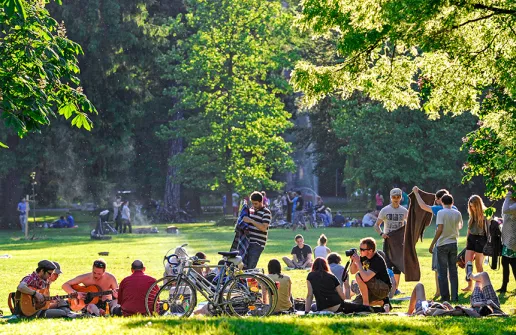 Studierende entspannen sich auf den Schillerwiesen in Göttingen.